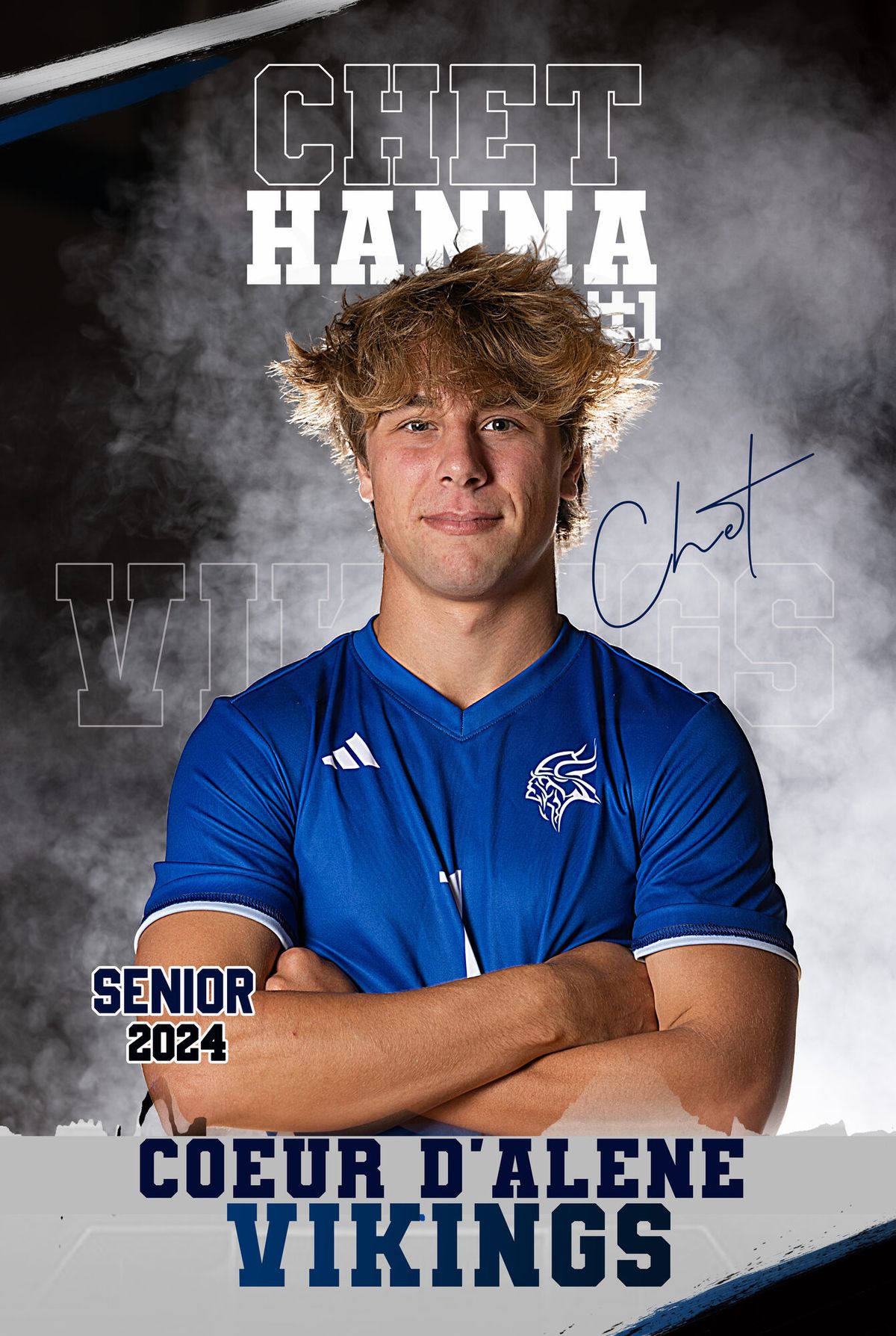 Individual athlete banner for a Coeur d'Alene Vikings soccer player