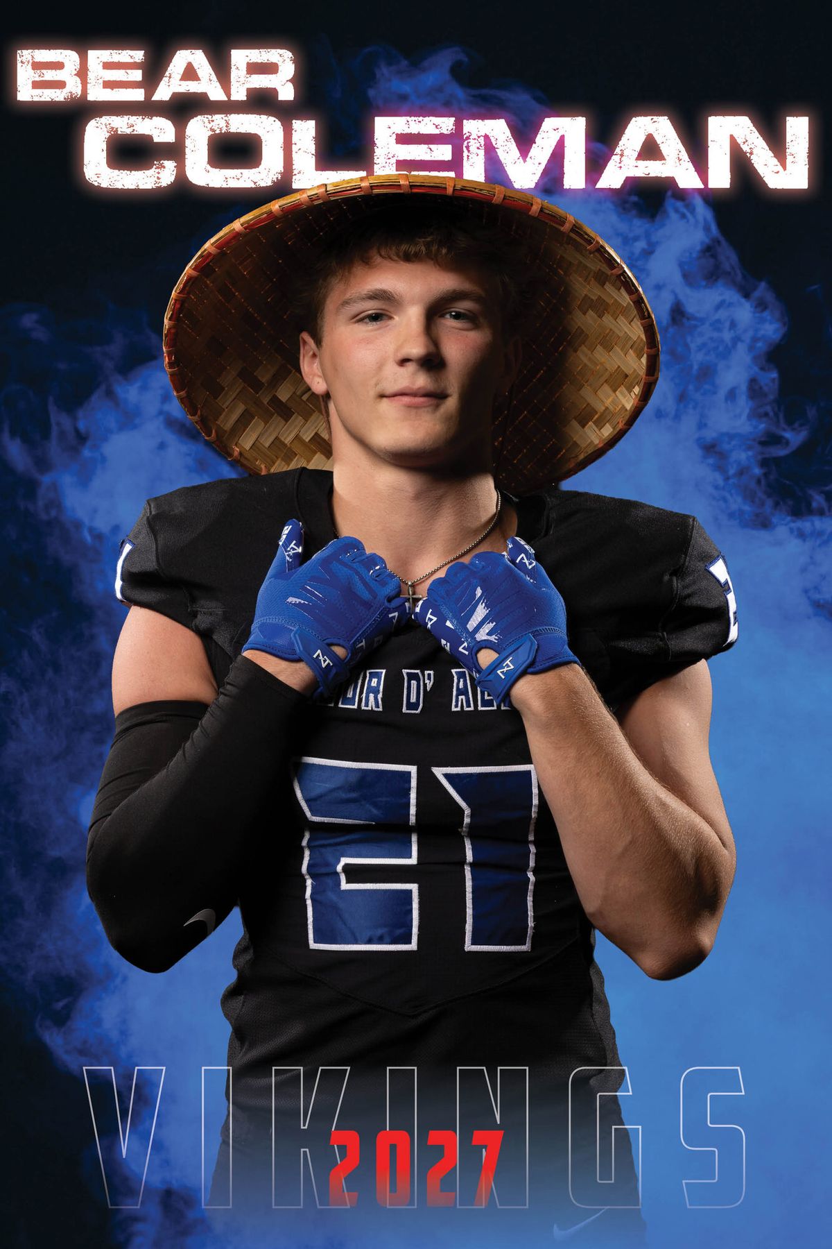 Individual athlete banner for a Coeur d'Alene Vikings football player