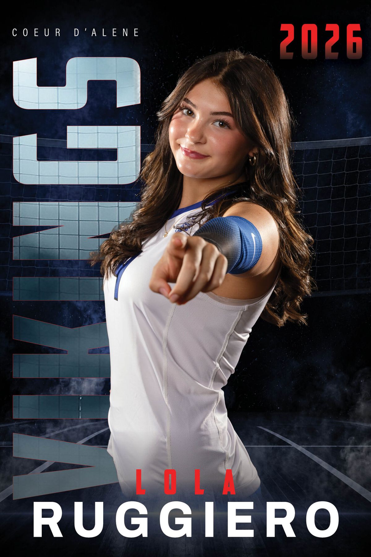 Individual athlete banner for a Coeur d'Alene Vikings volleyball player