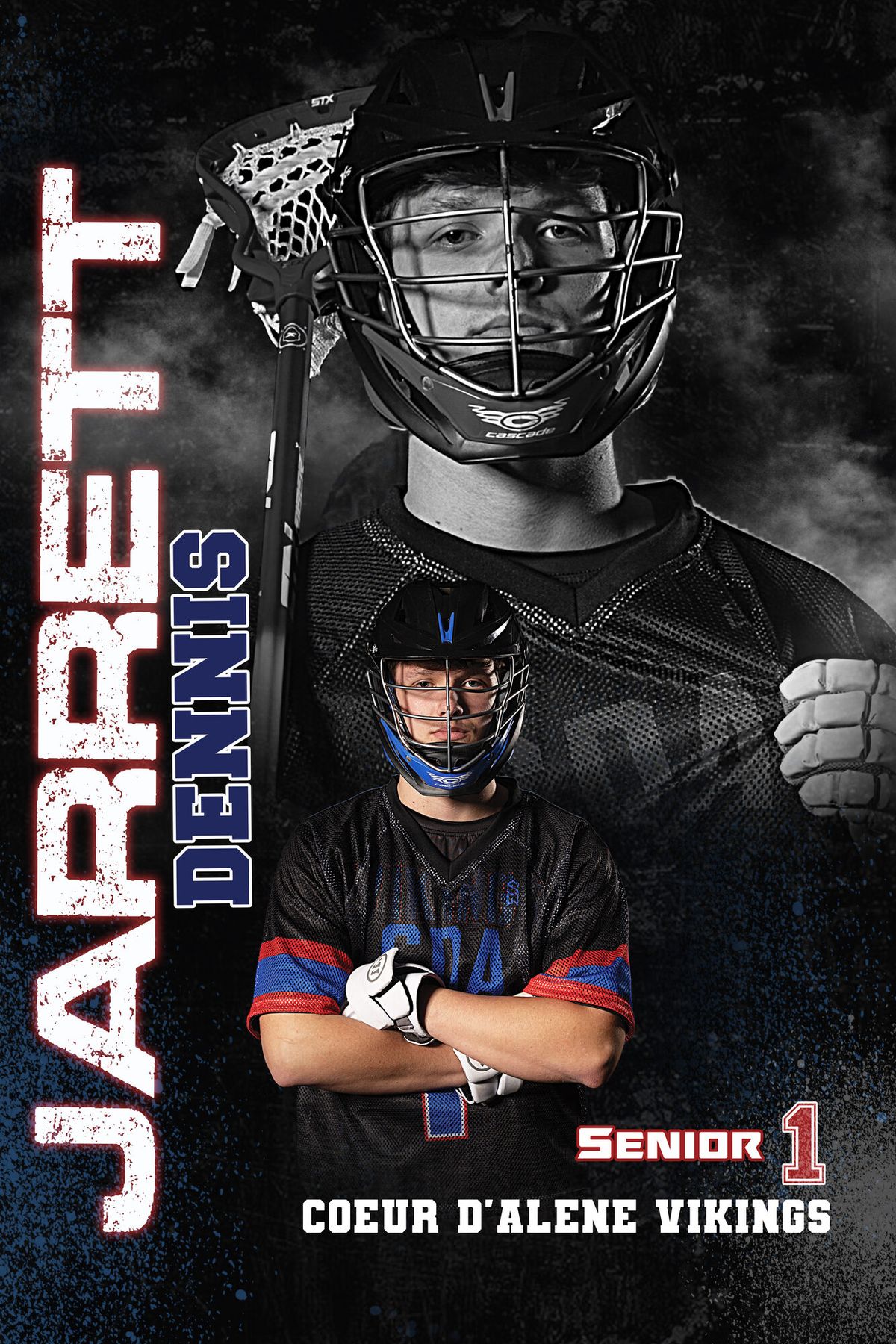 Individual athlete banner for a Coeur d'Alene Vikings lacrosse player
