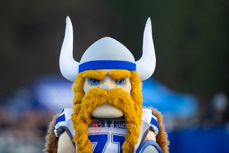 Close up of the Coeur d'Alene Viking mascot on the sideline