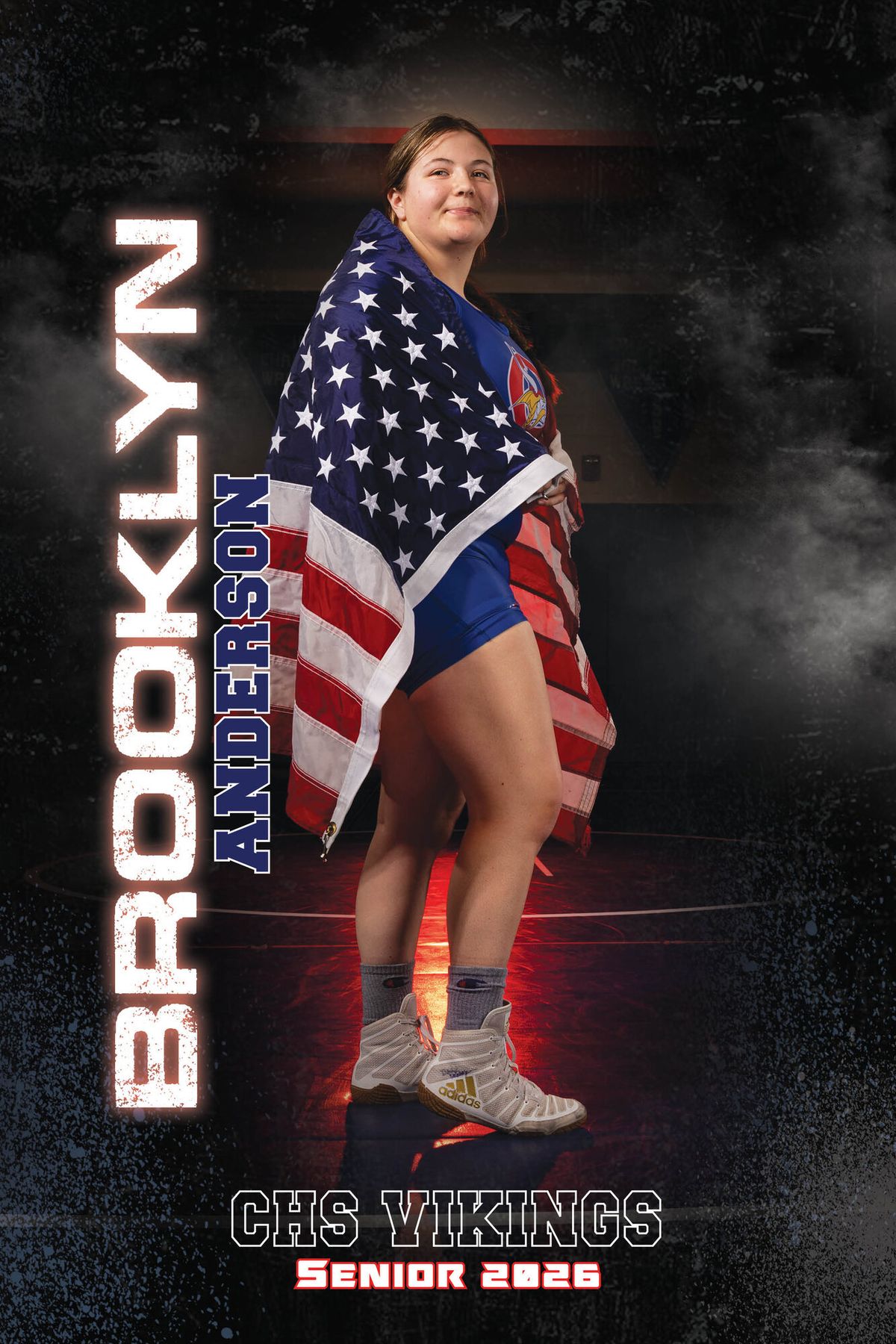 Individual athlete banner for a Coeur d'Alene Vikings wrestling player