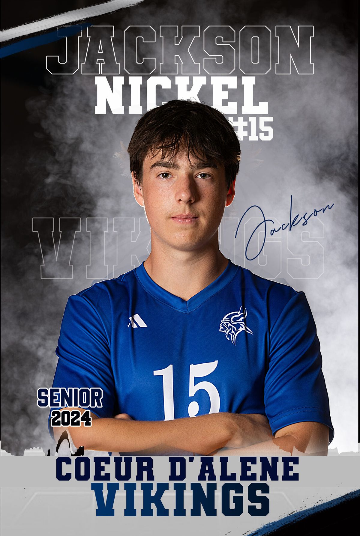 Individual athlete banner for a Coeur d'Alene Vikings soccer player