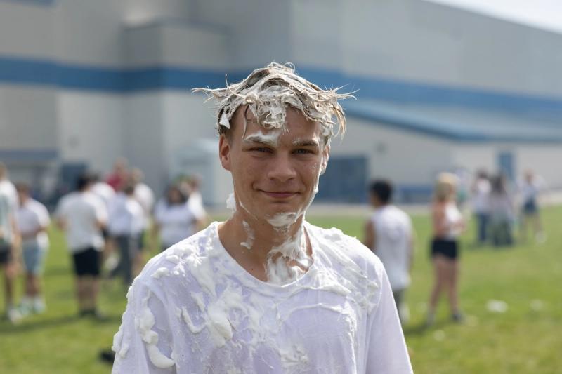 Coeur d'Alene senior covered head to toe in shaving cream