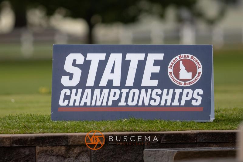 State Championships sign on the course at the 6A state golf championships at Avondale Golf Club