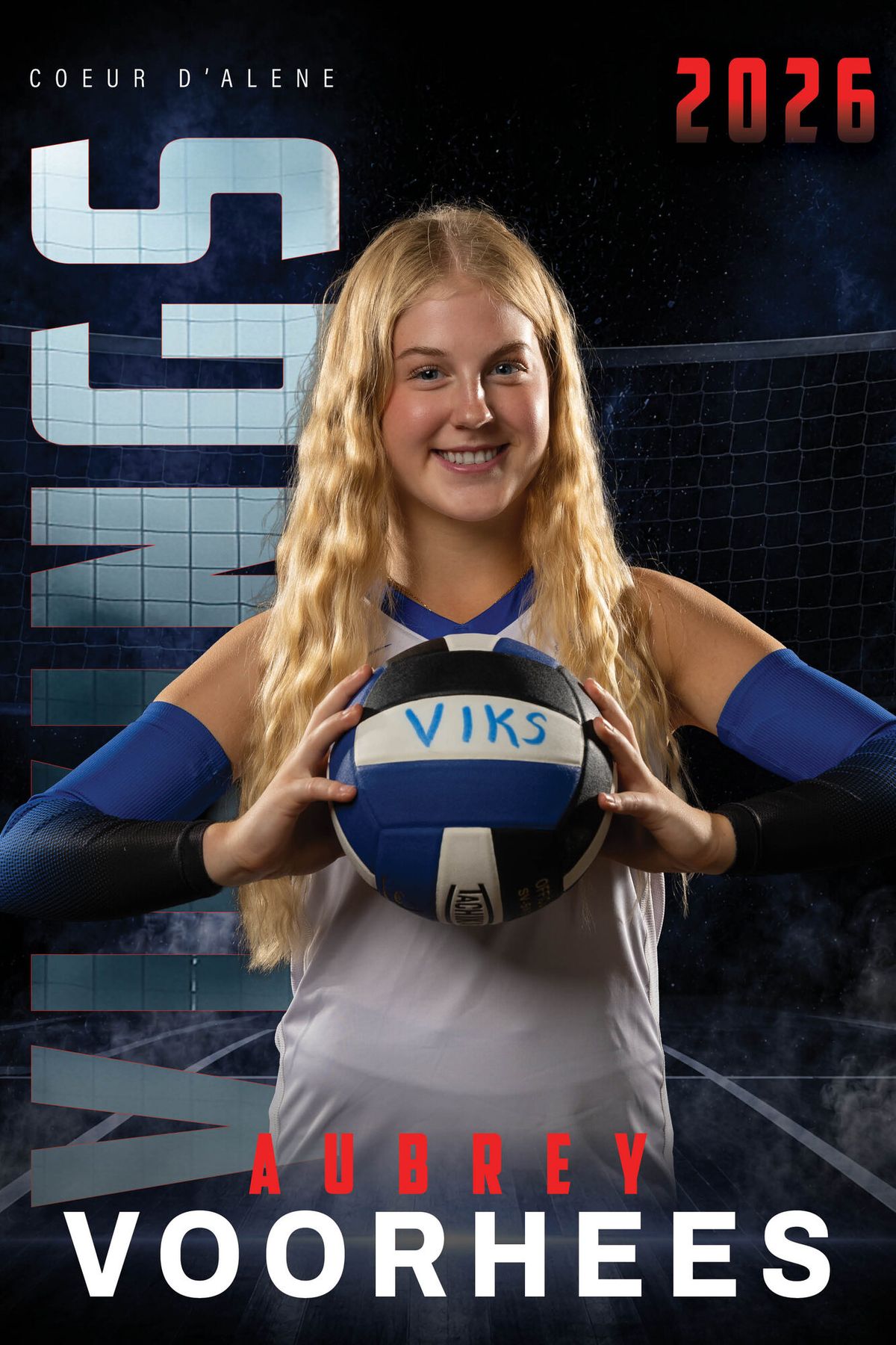 Individual athlete banner for a Coeur d'Alene Vikings volleyball player