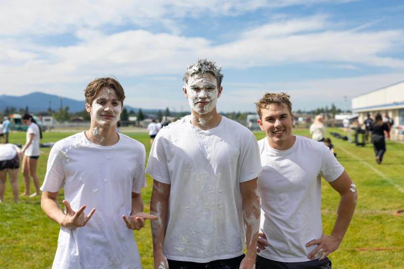 Three Coeur d'Alene seniors posing after the shaving cream fight