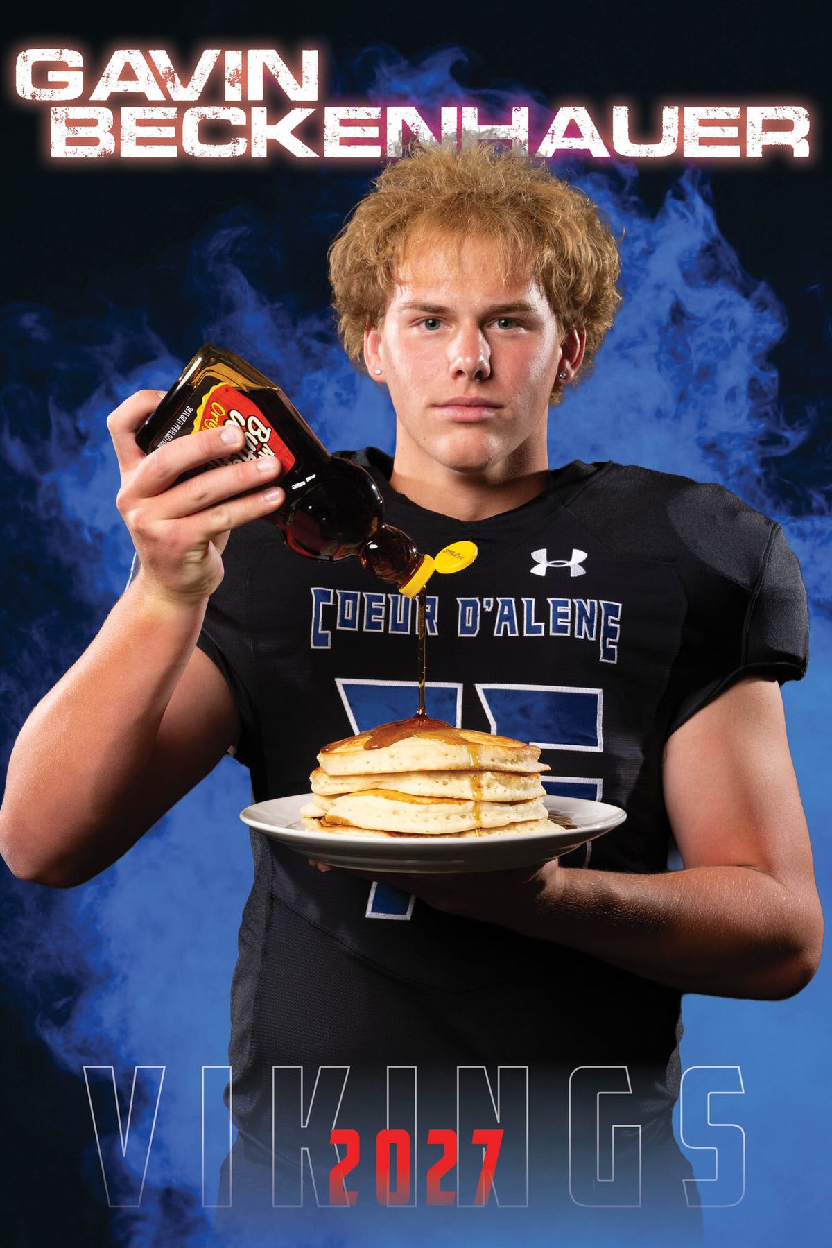 Individual athlete banner for a Coeur d'Alene Vikings football player