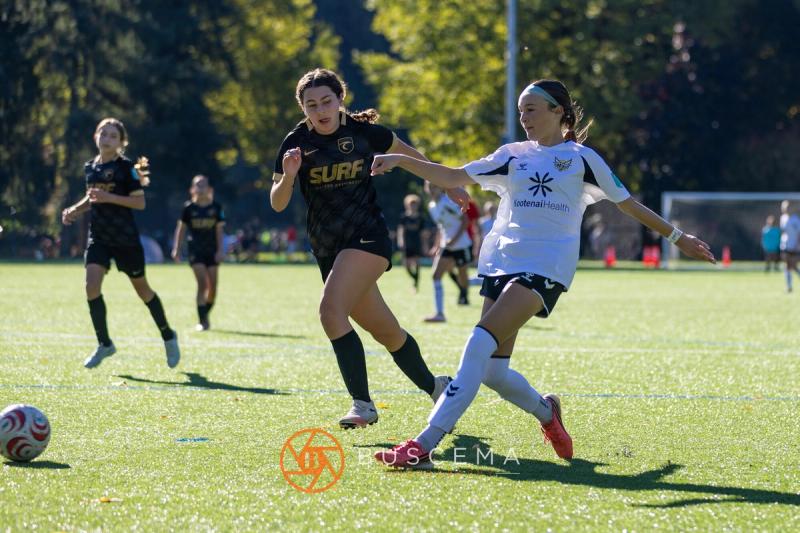 Sting 13G Academy player pushing past a Western WA Surf defender
