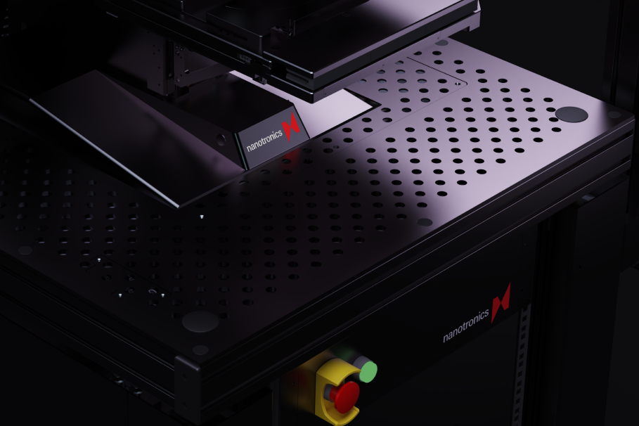 Isometric close up view of an nSpec LS, showing the tabletop and stage well lit