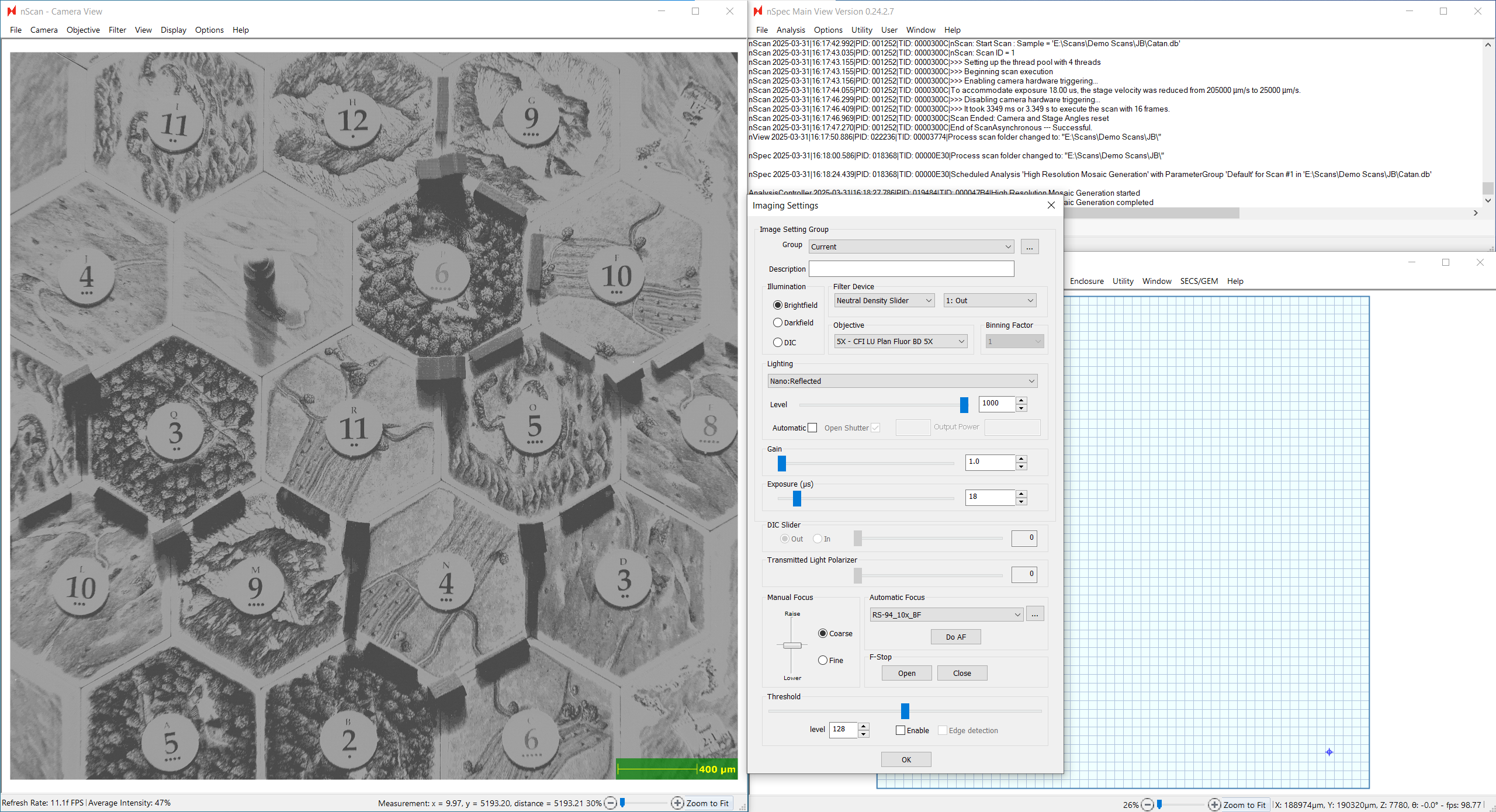 Settlers of Catan board game fabricated at 50nm thickness viewed in nSpec Automated Optical Inspection tool