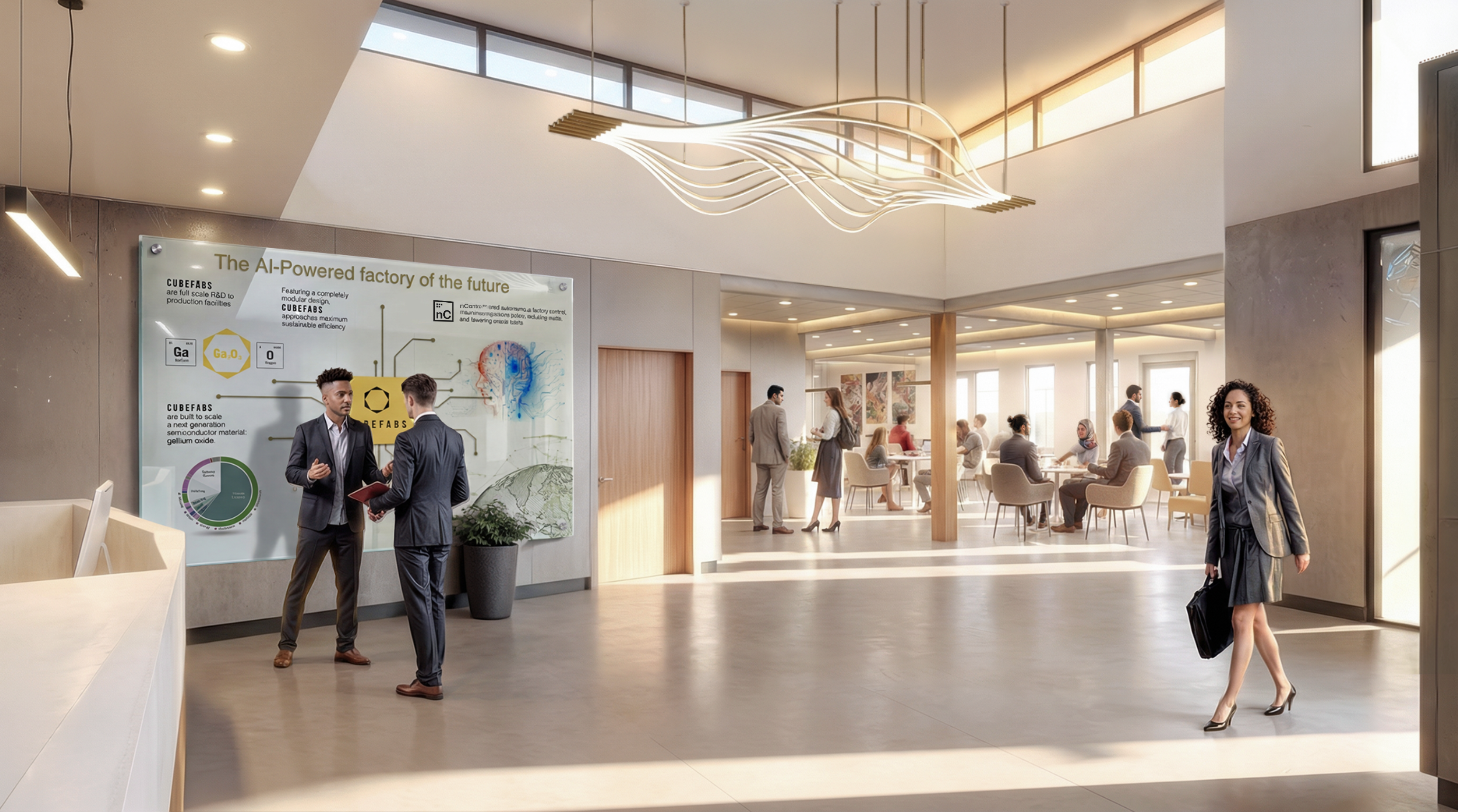 Entry way of semiconductor fab with engineers and business people