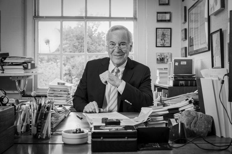 Johns Hopkins University Prof. Steve Hanke in his office, recording an episode of the podcast "Utility + Function" with Nanotronics CEO Matthew Putman