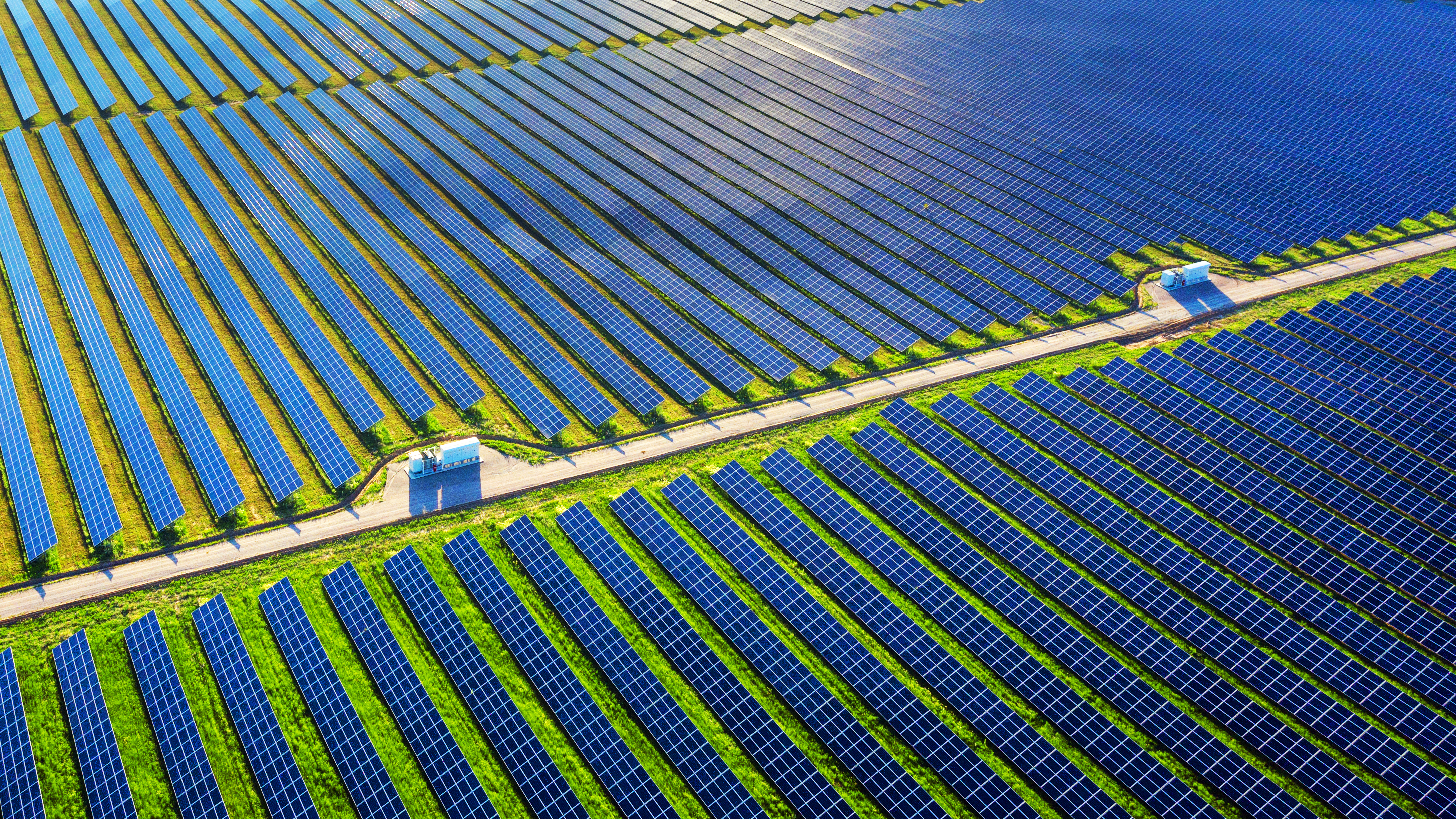 Aerial view of solar energy infrastructure