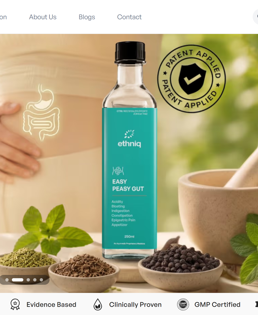 Ethniq homepage featuring the Easy Peasy Gut remedy