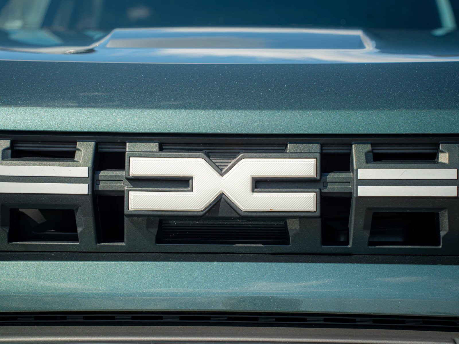 Dacia Duster — prim-plan al emblemei de pe caroserie.