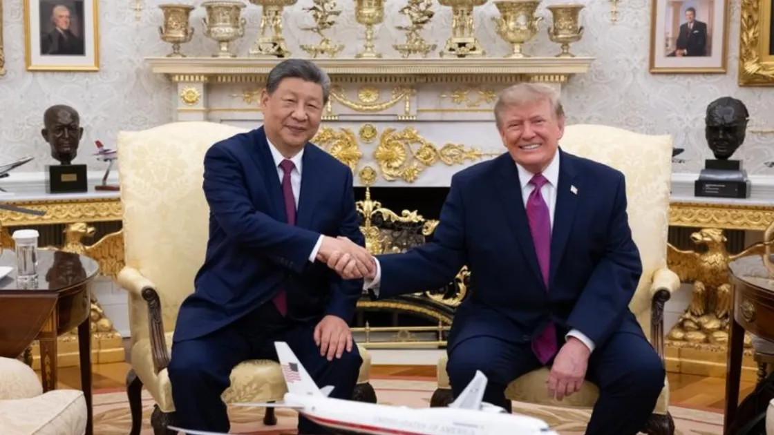 Stretta di mano tra Trump e Xi Jinping alla Casa Bianca (Foto agenzia Xinhua)