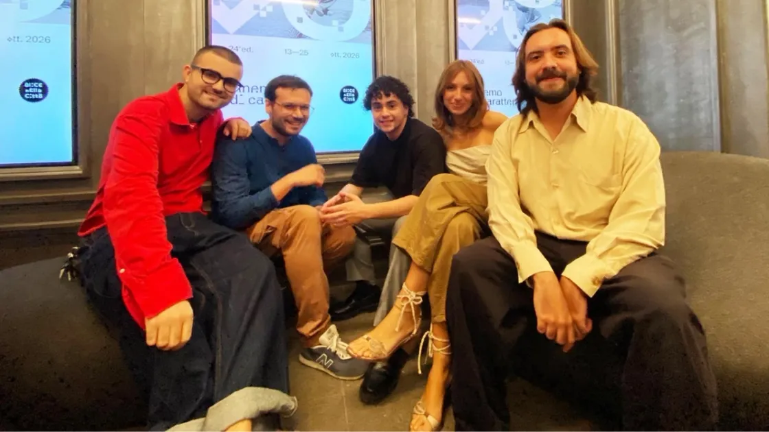 Da sinistra: Nikolai Palmieri, sceneggiatore di "Latte", Matteo Cataldi, organizzatore di "L'ura du giudizziu", Paolo Fosca Liberati, sceneggiatore di "L'ura du giudizziu", Emma Innamorati, sceneggiatrice di "Latte", Filippo Marasco, regista di "Latte"