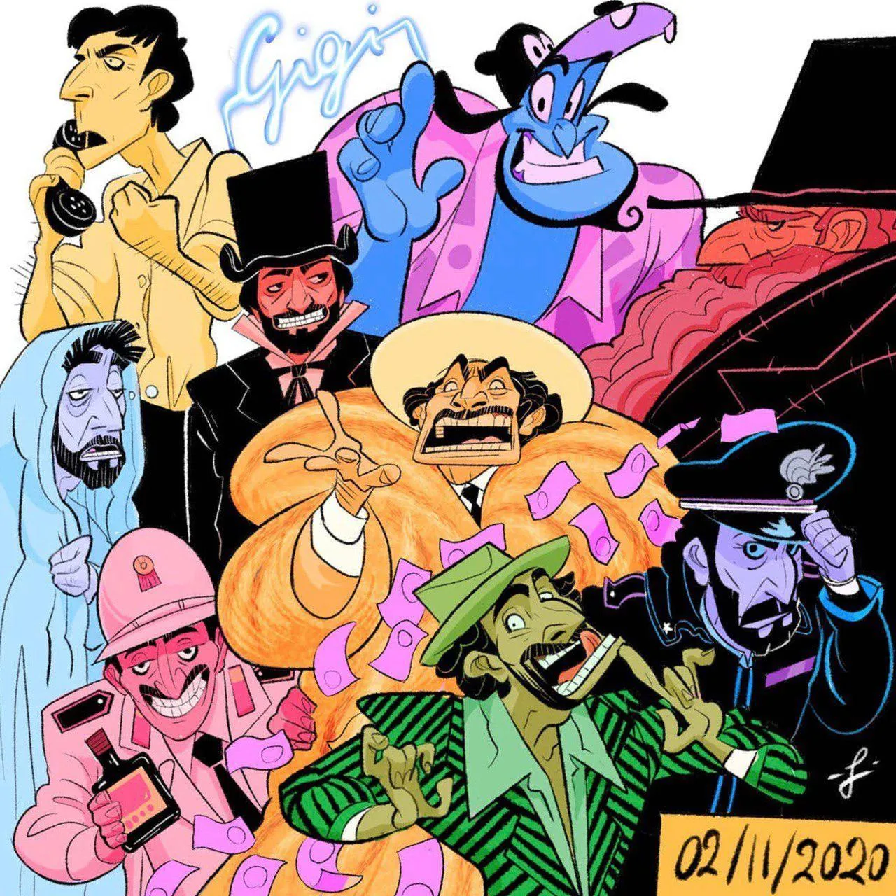 Illustrazione di Lorenzo Colangeli in memoria di Gigi Proietti