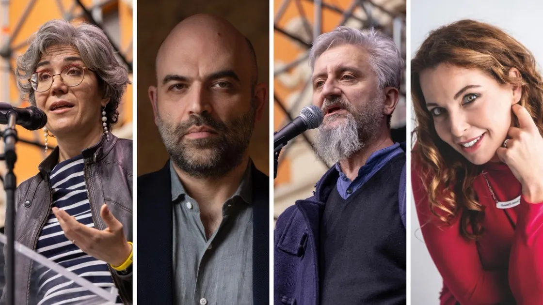 Da sinistra: Benedetta Tobagi*, Roberto Saviano, Ascanio Celestini* e Chiara Becchimanzi (*ph. Monkeys Video Lab)