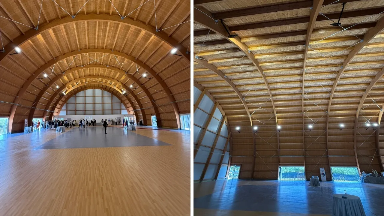 Gli interni del nuovo Palazzetto dello Sport dell'Istituto Alberghiero