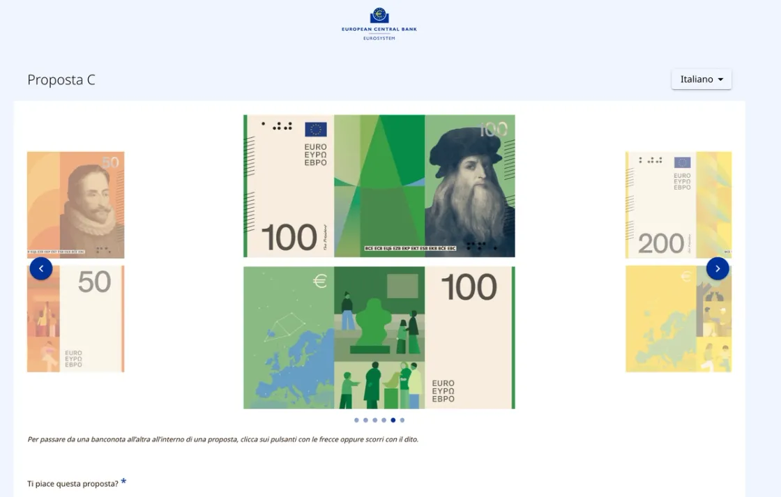 Sondaggio online della Bce, sulla banconota da 100 euro è raffigurato Leonardo da Vinci