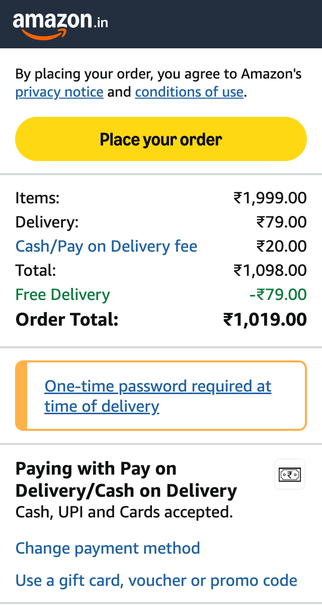 Screenshot of price glitch