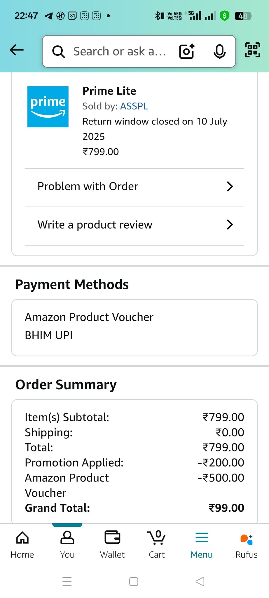 Screenshot of prime for 99 rs