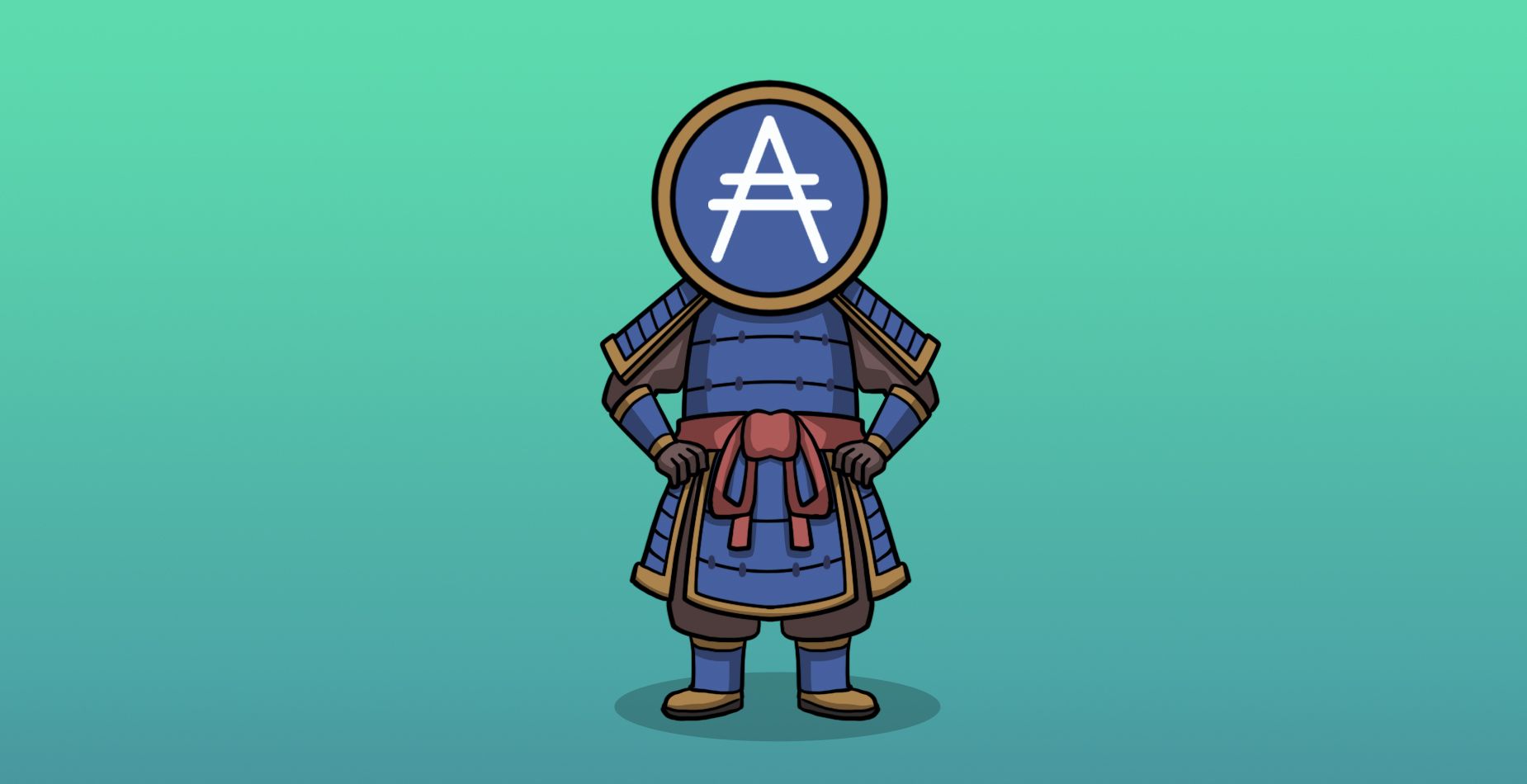 Samouraï en armure avec une tête de pièce au logo Cardano pour la récupération Yoroi.