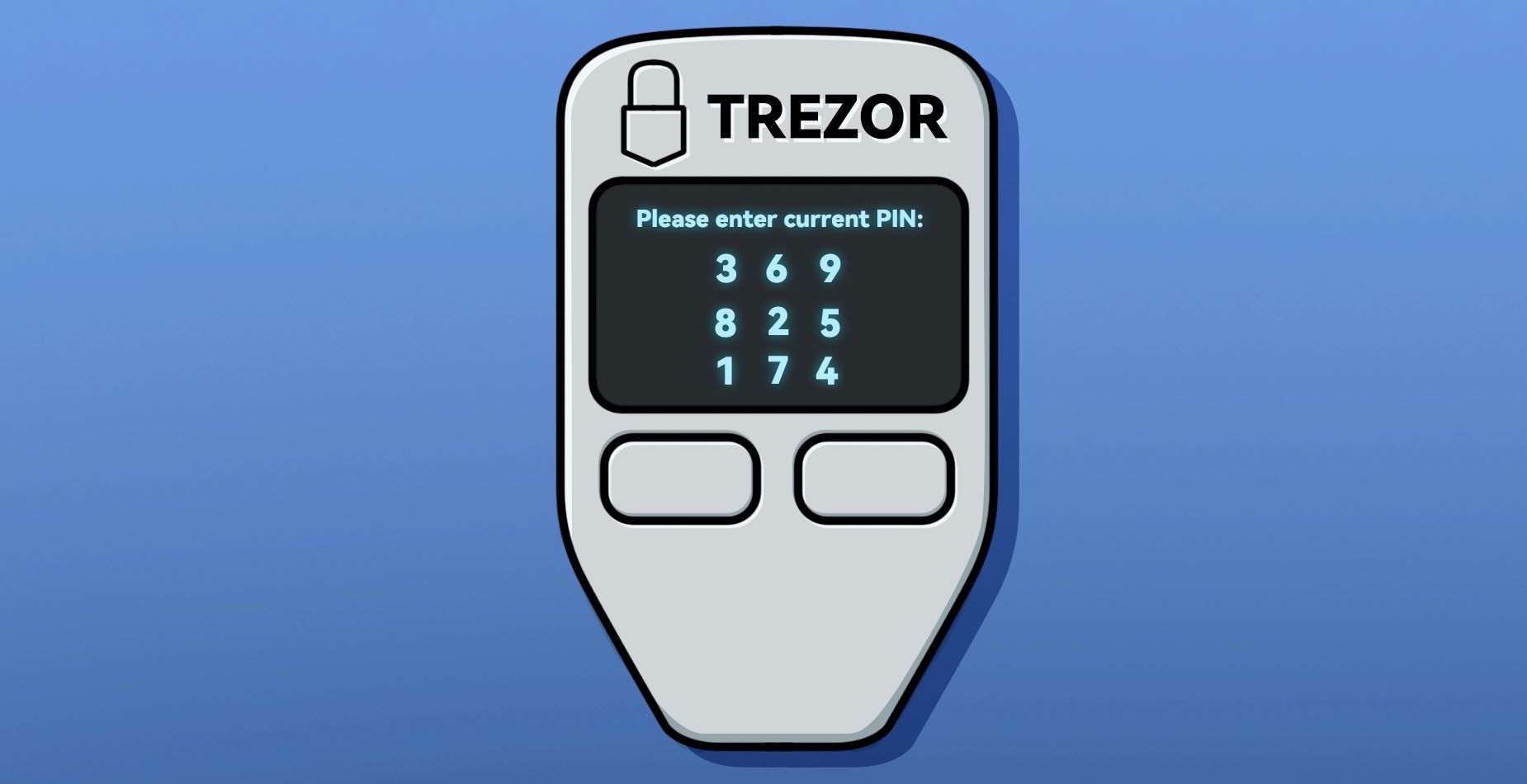 Trezor hardware wallet showing “Please enter current PIN” and a scrambled PIN keypad.