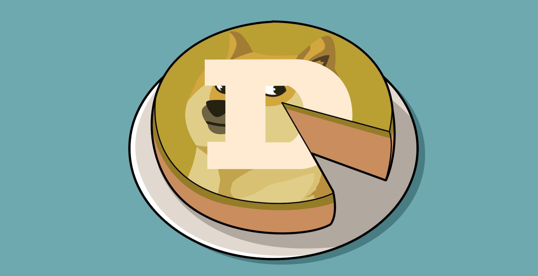 Tarte Dogecoin avec une part manquante sur une assiette pour la récupération Doughwallet.
