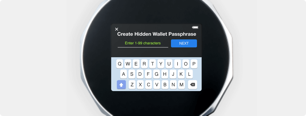 SecuX screen for creating a Hidden Wallet passphrase.