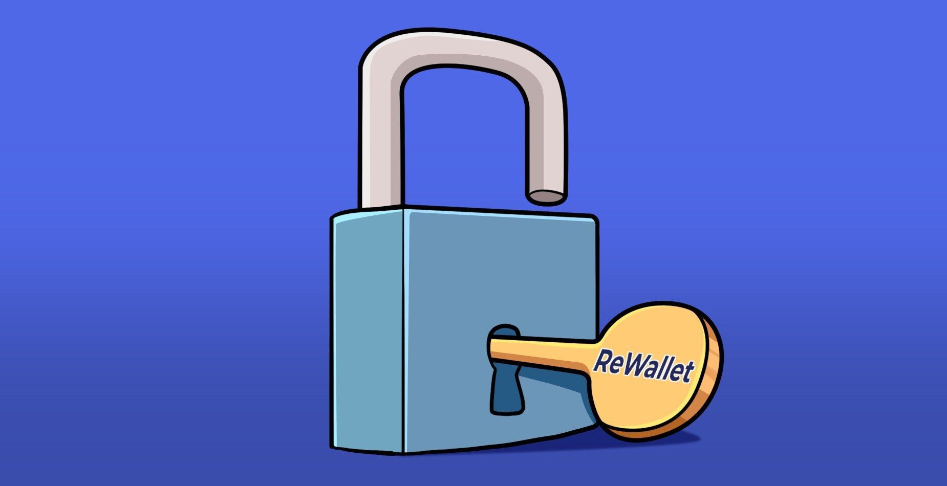 ReWallet key unlocking an open padlock.