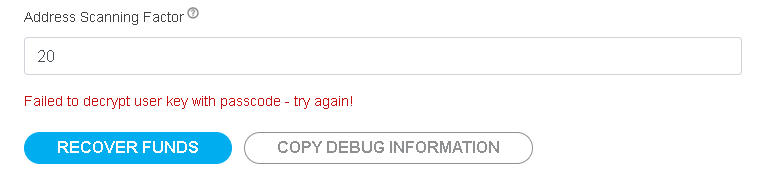 BitGo Recovery Wizard shows Error message: "Failed to decrypt user key with passcode -try again!""