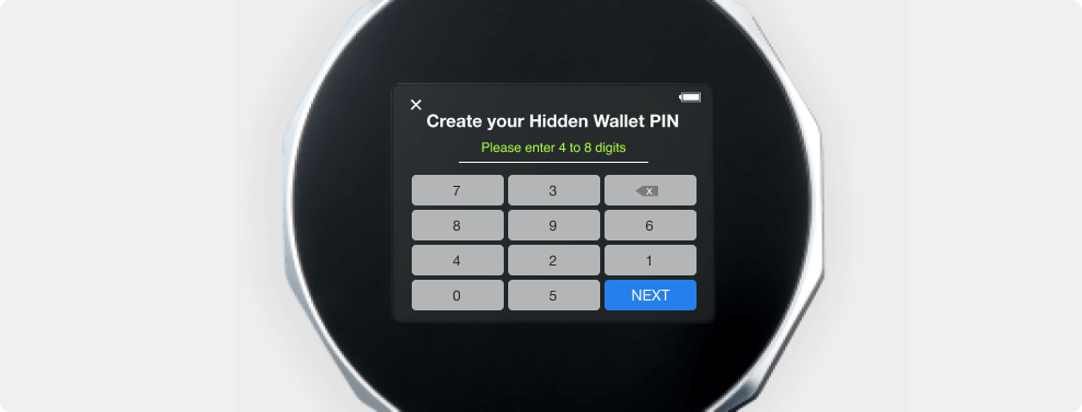 SecuX screen for creating a Hidden Wallet PIN.