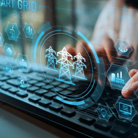 Screen of grid illustrations and keyboard