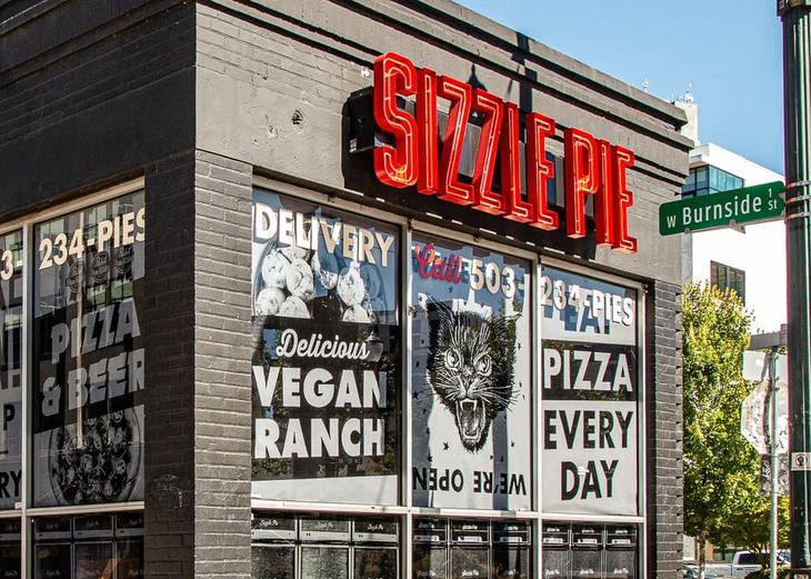 The exterior of the Sizzle Pie Downtown Portland location.