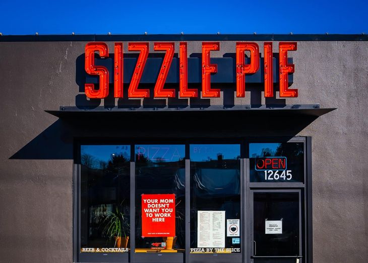 Exterior of Sizzle Pie's Beaverton location.