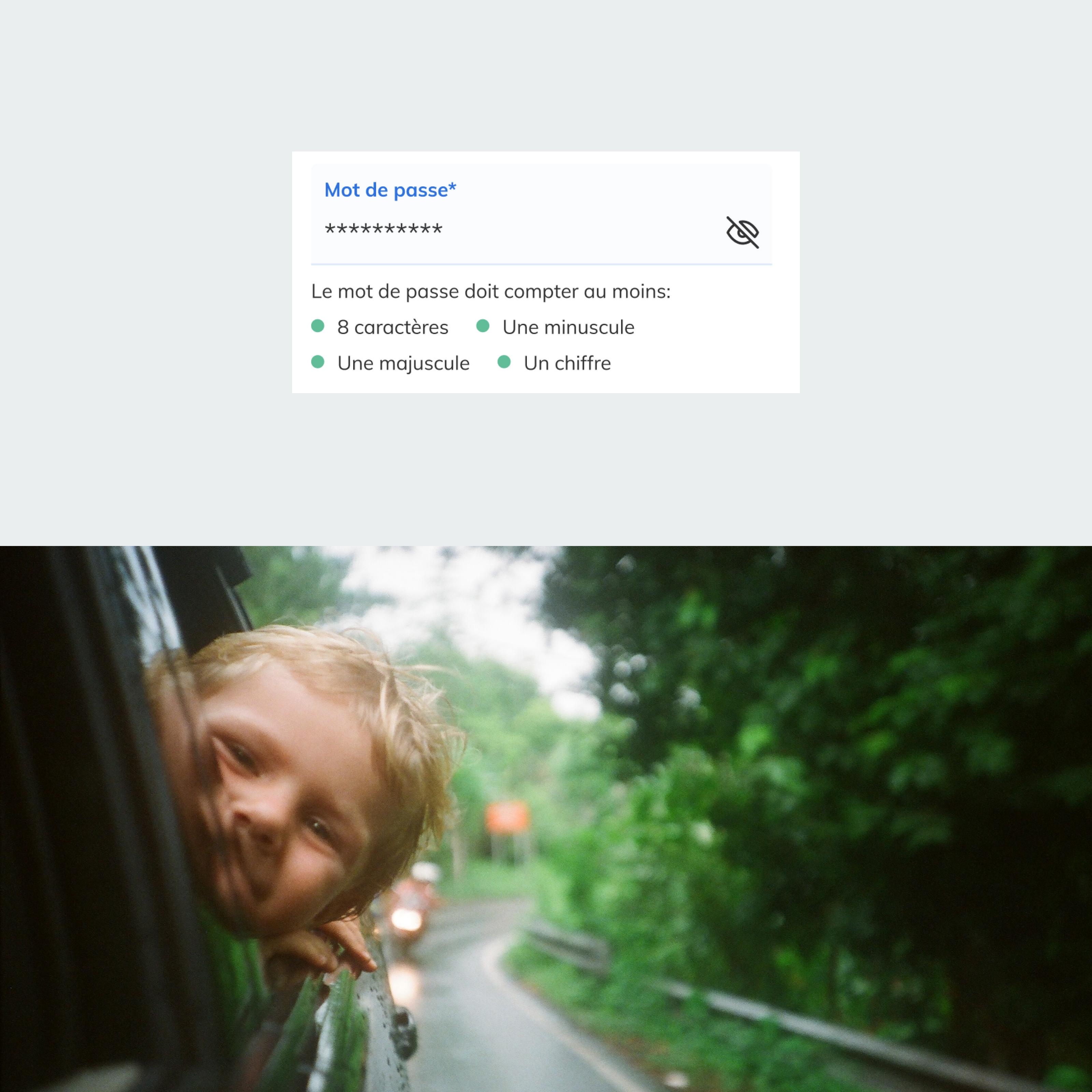  Exemples d'UI et un enfant voyageant dans une voiture