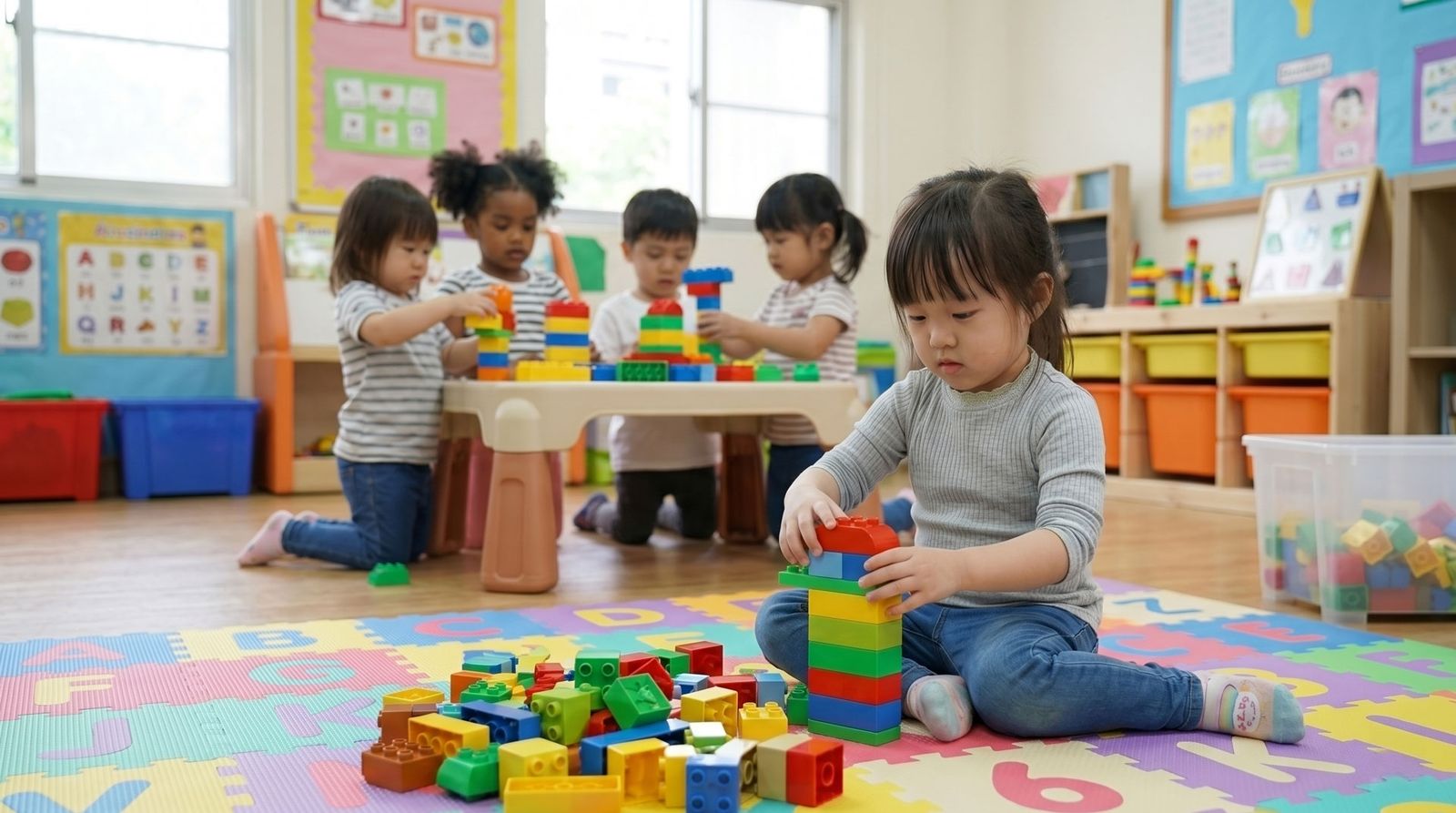 Children playing together in the classroom