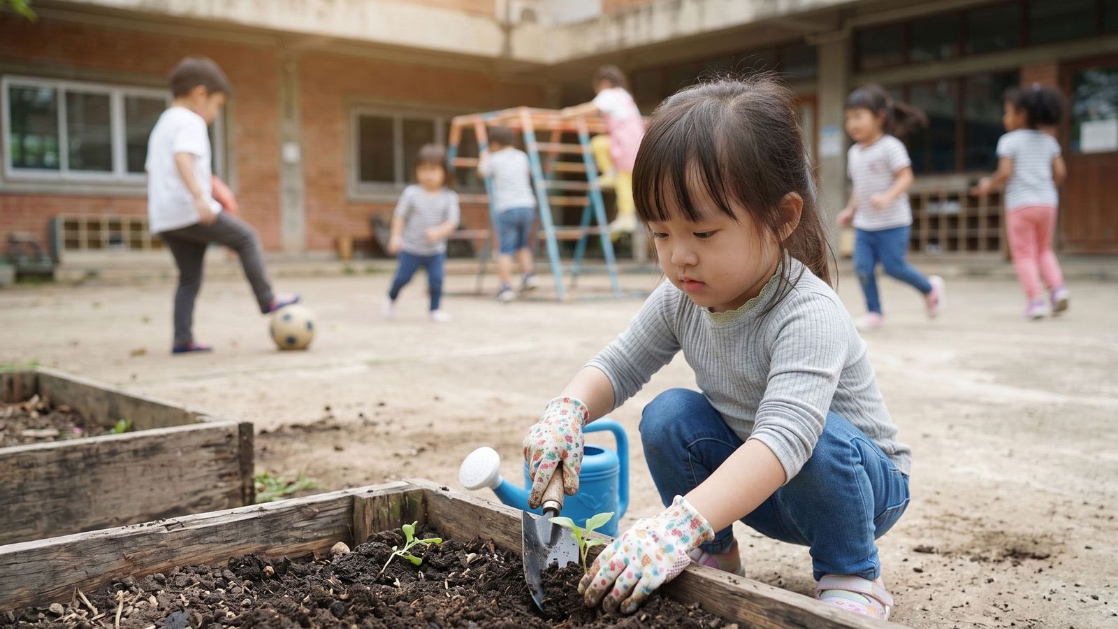 A preschooler exploring the garden