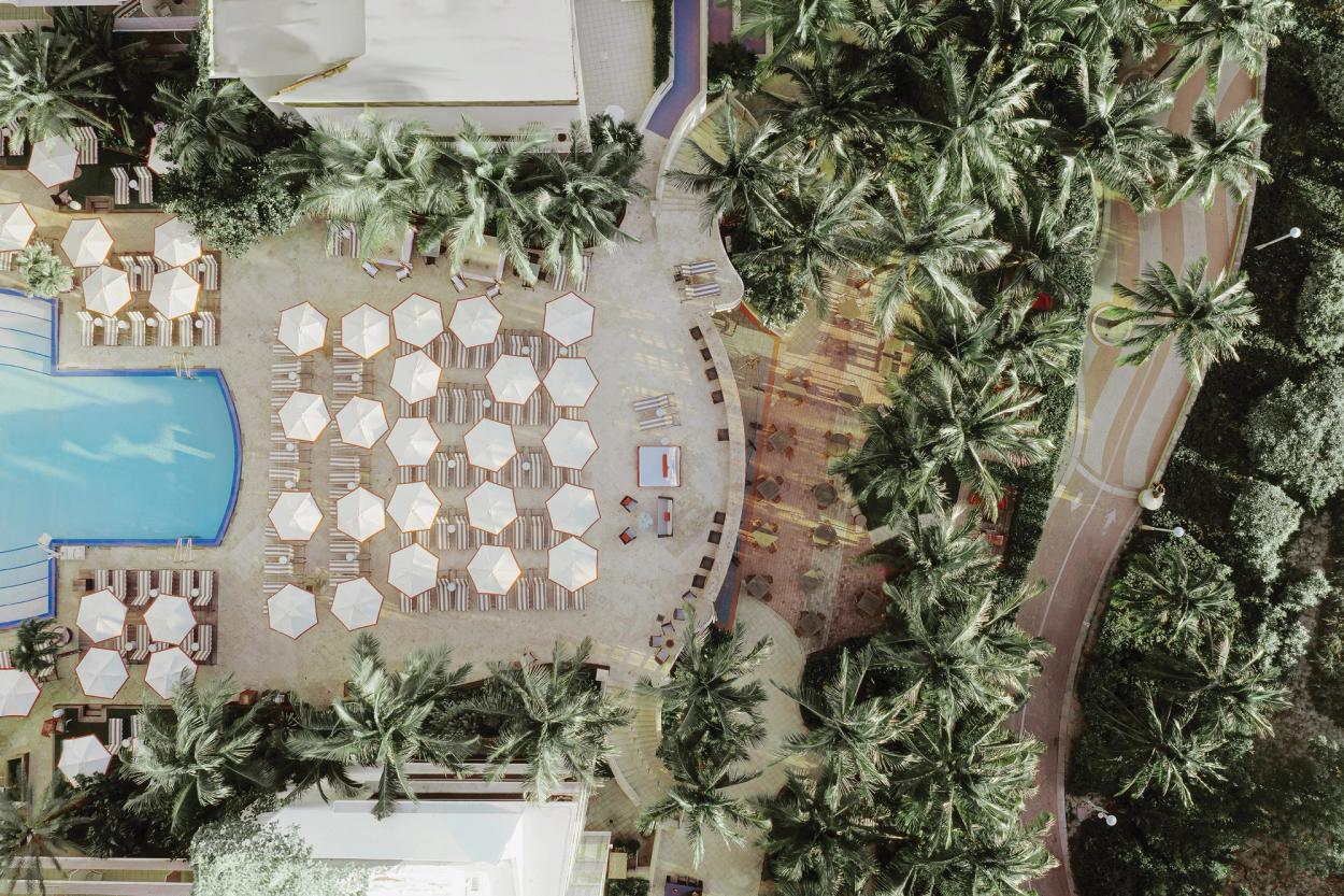 The pool deck at The Ritz-Carlton, South Beach and its proximity to the Beach Walk.