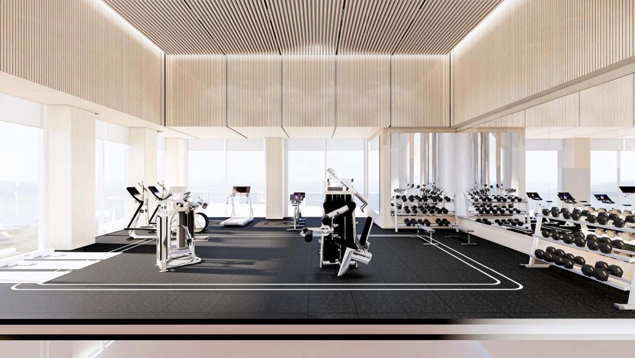 Private state-of-the-art fitness center by TechnoGym with personal treatment and training rooms.