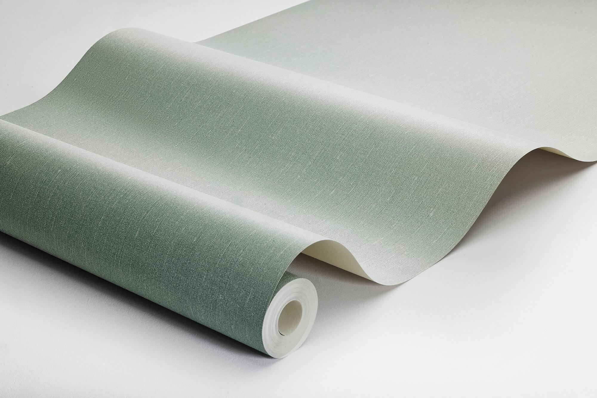 Minty Green tapet med enfargat, textilimitation mönster i grön. Från kollektionen Linen. Nonwoven-material. Passar i vardagsrum och matsal.
