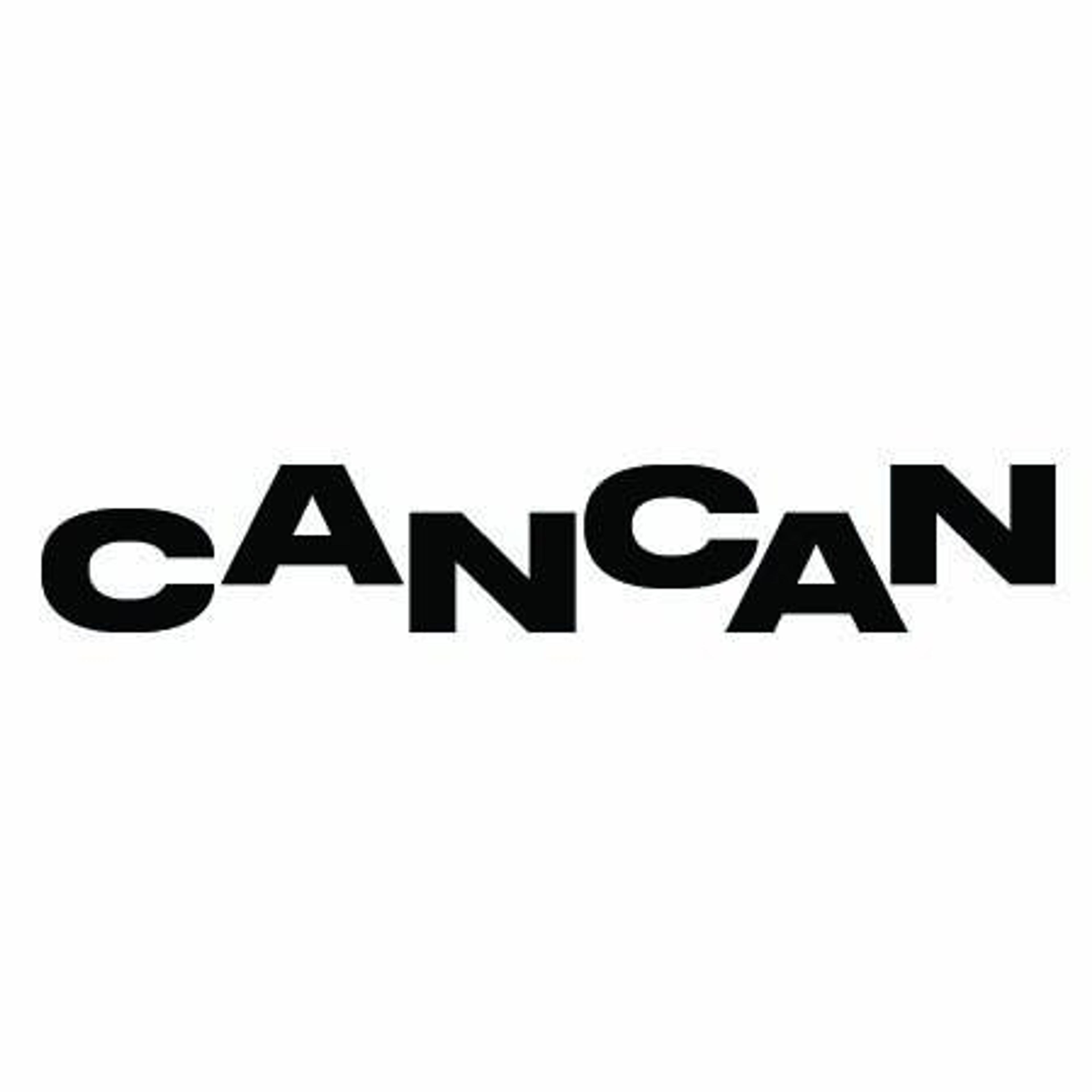 The word CANCAN in a stylized black font on a white background.