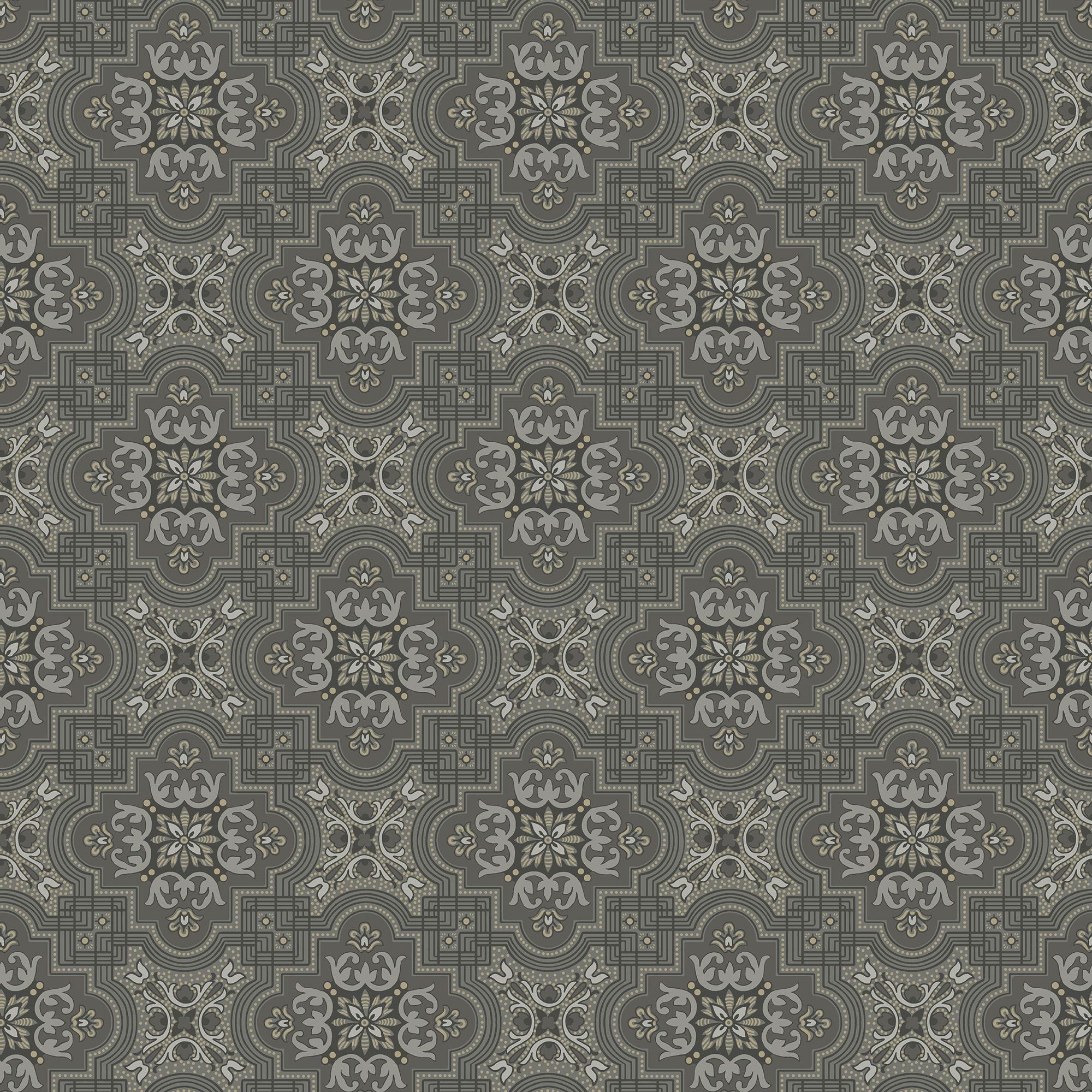 Alnön Mörkgrå tapet med geometriskt mönster i grå. Från kollektionen Gammalsvenska klassiker 1850–1950. Nonwoven-material med rak passning. Passar i vardagsrum och matsal.