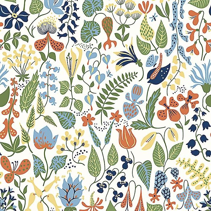 Stig Lindberg Herbarium tapet med blommigt, retro mönster i vit. Från kollektionen Scandinavian Designers III. Nonwoven-material med rak passning.