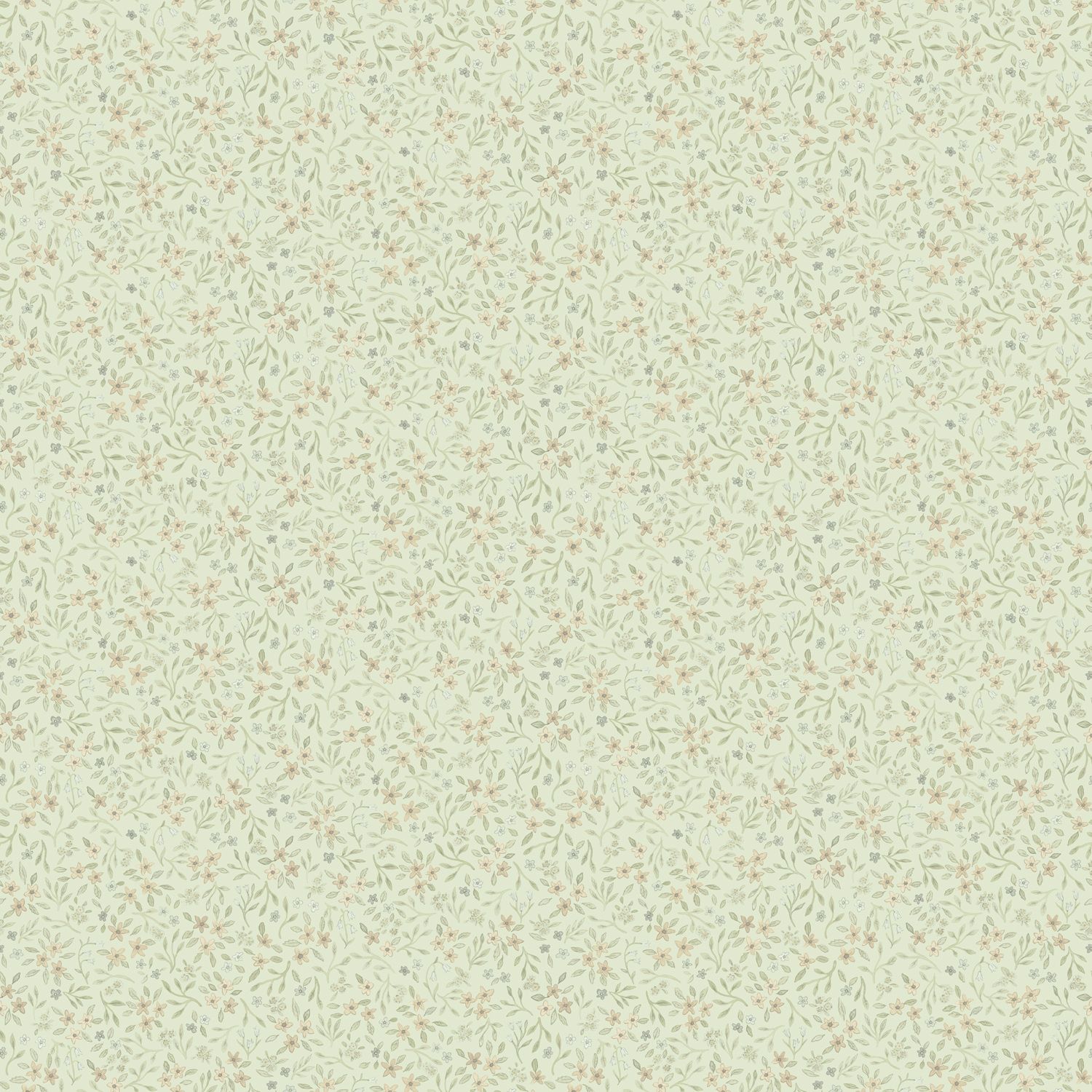 Mini tapet med blommigt mönster i grön. Från kollektionen Rosenlycka. Nonwoven-material med rak passning. Passar i vardagsrum, sovrum och matsal.