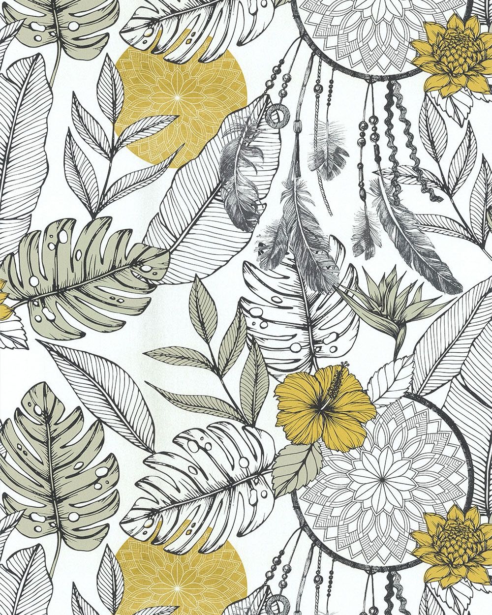 attrape reves jaune tapet med djur mönster i grå. Från kollektionen les aventures. Nonwoven-material med förskjuten passning. Passar i vardagsrum och matsal.