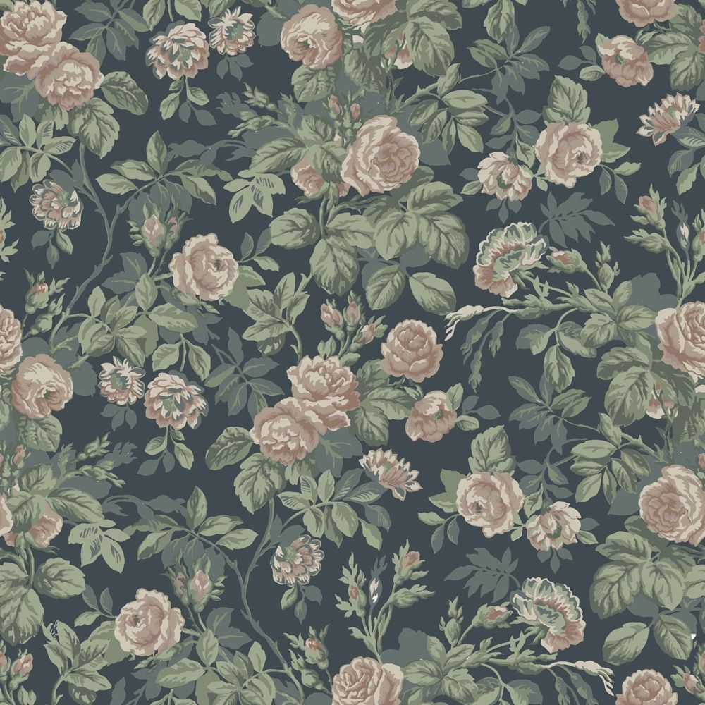 Rosdalen blå, tapet tapet med blommigt mönster i blå. Från kollektionen Sommaräng. Nonwoven-material med rak passning.